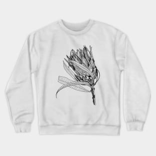 Protea leaning scientific nature black ink pen drawing illustration Crewneck Sweatshirt